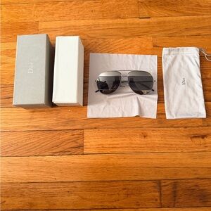 Dior Aviator Sunglasses Silver Frame – Full Set Included